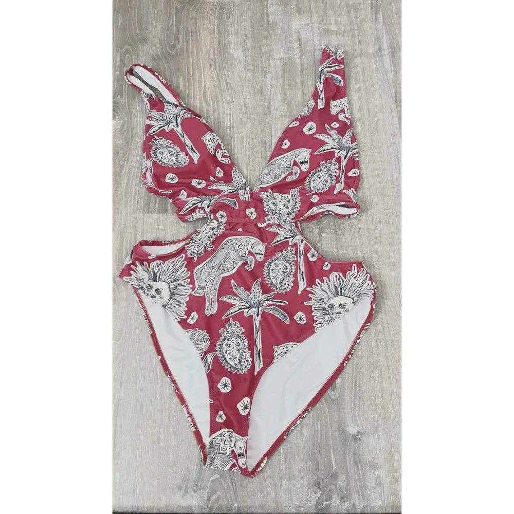 Lightweight Women Swimsuit Cutout Bathing Suit Stylish Tropical Bohemian 90's